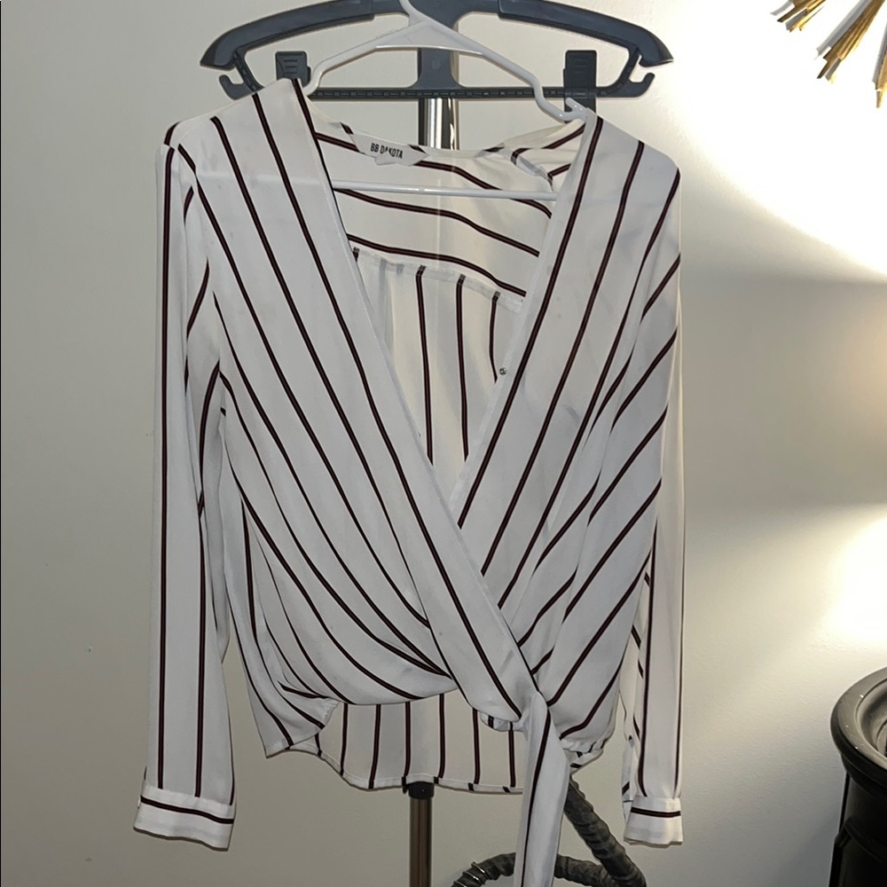 BB Dakota White and Black Striped Wrap Top